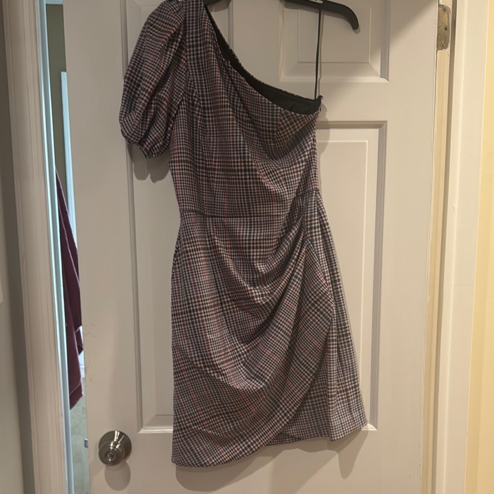 Parker NWT One-Shoulder Pink Plaid Dress